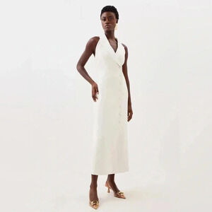 Karen Millen Tailored Premium Twill Halter Neck Sleeveless Maxi Dress